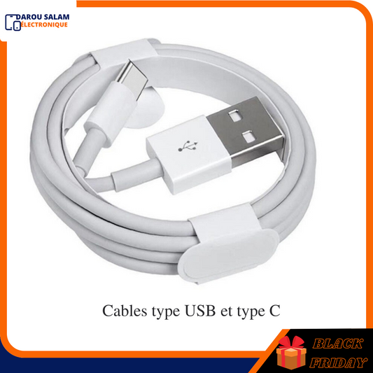 Cables type USB, type C et iPhone